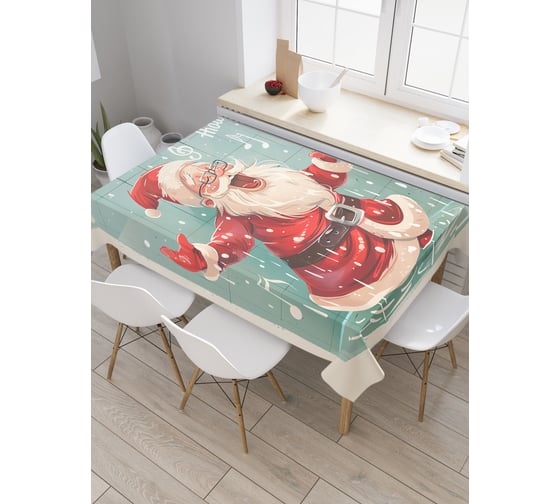 Изображение товара Прямоугольная тканевая скатерть на стол с рисунком JoyArty Поющий Дед Мороз 145х180 см, серия Новый год и Рождество tc_sd4001_180x145