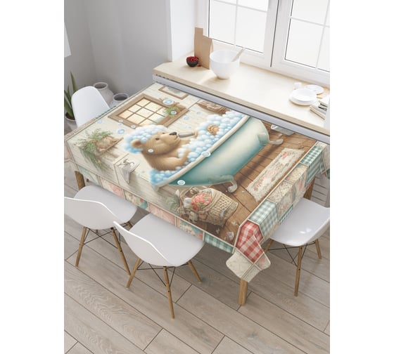 Изображение товара Прямоугольная тканевая скатерть на стол с рисунком JoyArty Медведь в ванной 120х145 см tc_sd3550_120x145