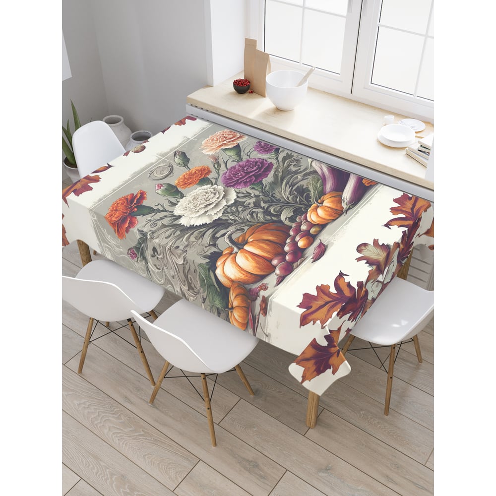 Изображение товара Прямая тканевая скатерть на стол с рисунком JoyArty 120x145 см осенний дизайн
