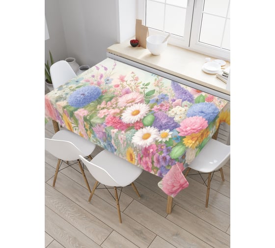 Изображение товара Прямоугольная тканевая скатерть на стол с рисунком JoyArty Цветы в поле 145х180 см tc_sd3427_180x145