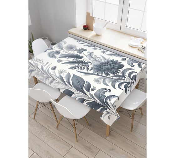Изображение товара Прямоугольная тканевая скатерть на стол с рисунком JoyArty Серые цветы 120х145 см tc_sd3556_120x145