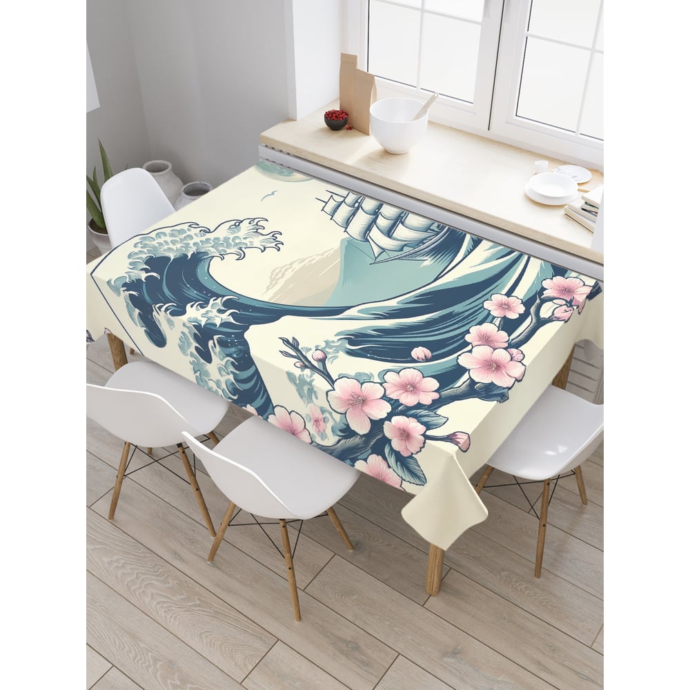 Изображение товара Прямоугольная тканевая скатерть JoyArty Корабль на волнах 145х180 см