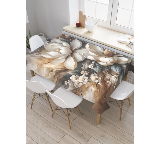 Изображение товара Прямоугольная тканевая скатерть на стол с рисунком JoyArty Магнолия и мрамор 120х145 см tc_sd3482_120x145