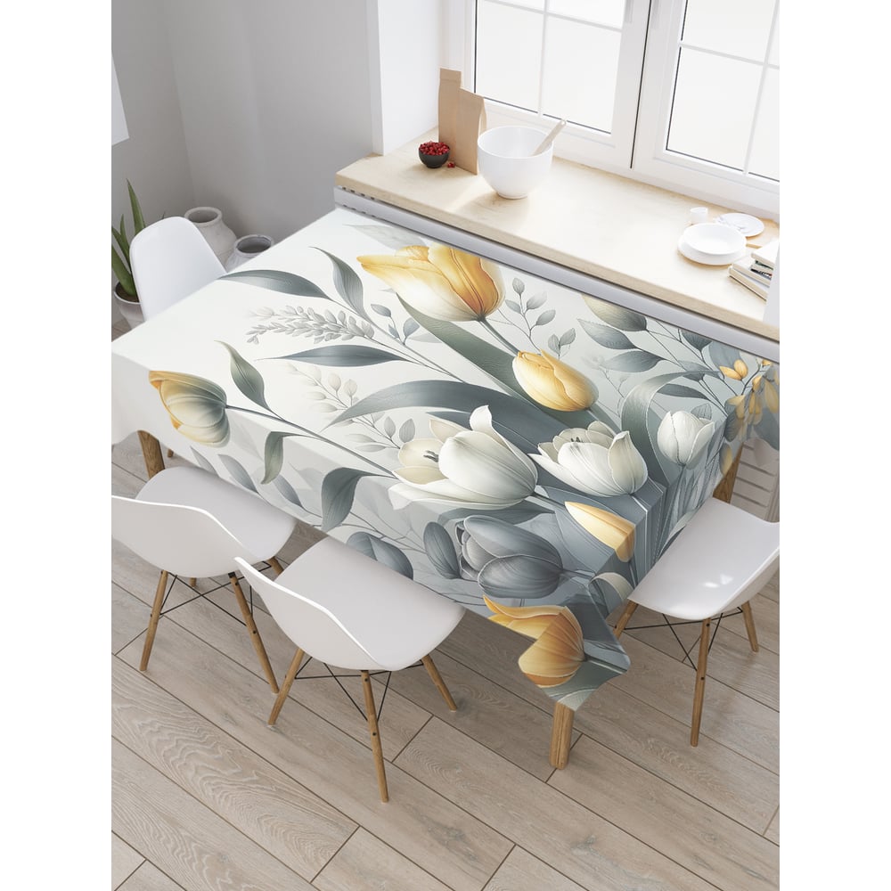 Изображение товара Прямоугольная тканевая скатерть JoyArty 120x145 см с рисунком тюльпаны