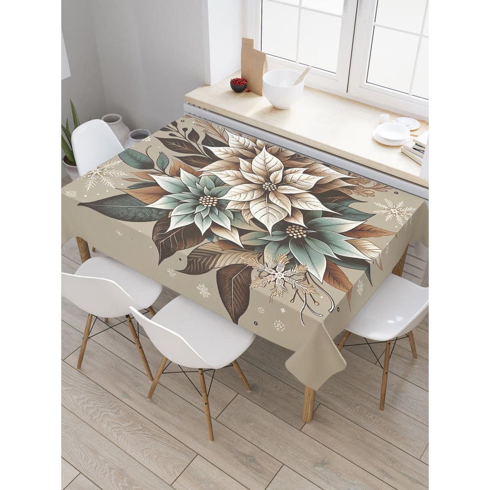 Изображение товара Прямоугольная тканевая скатерть JoyArty Букет в снежинках 145x180 см для праздничного оформления