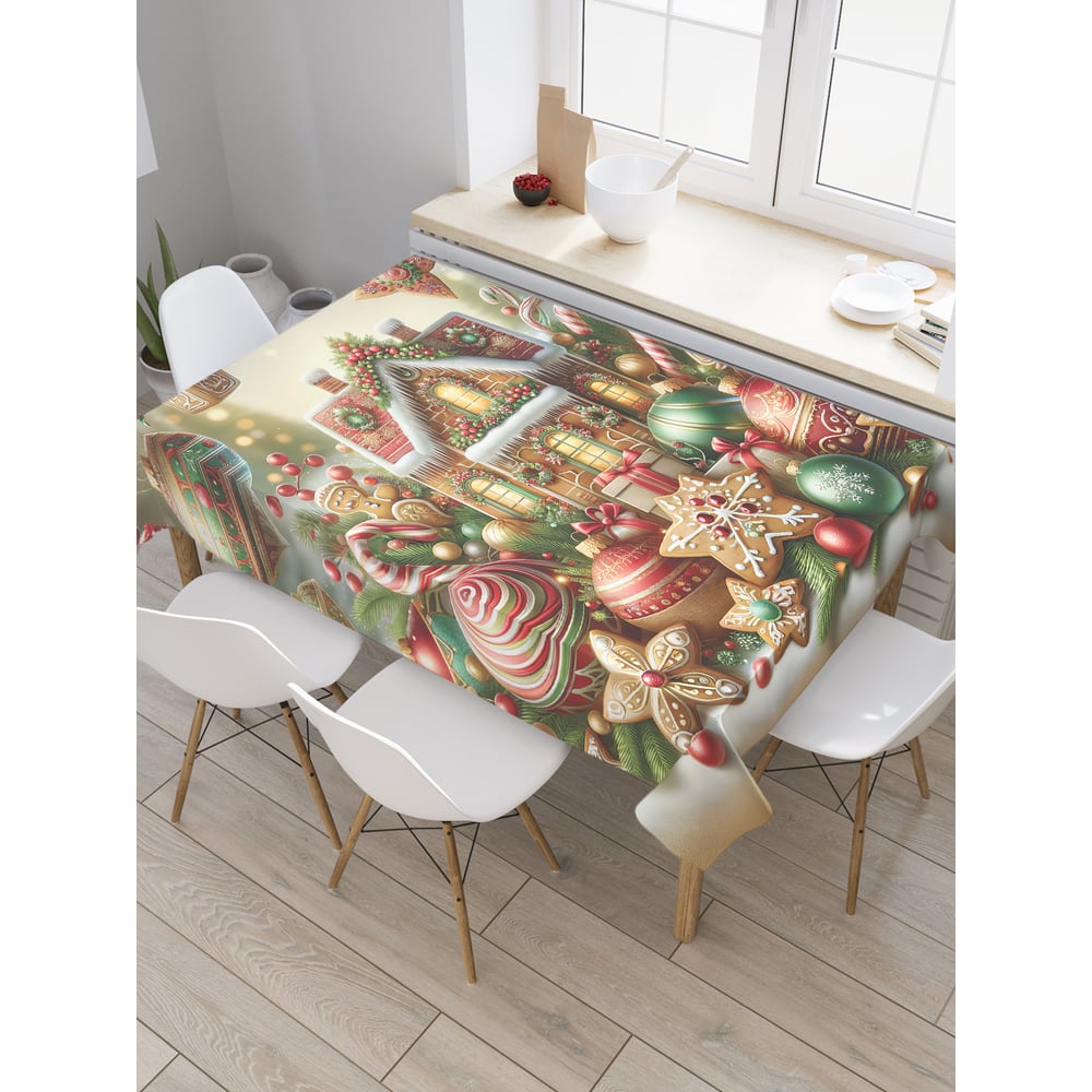 Изображение товара Прямоугольная тканевая скатерть JoyArty на стол 120х145 см новогодний дизайн