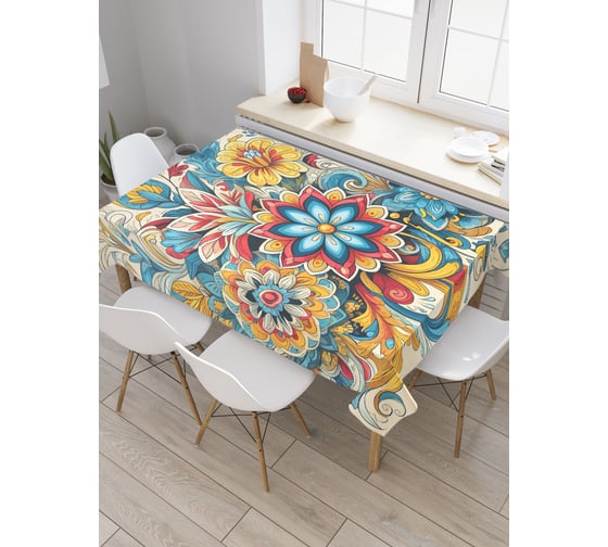 Изображение товара Прямоугольная тканевая скатерть на стол с рисунком JoyArty Роспись хохлома 145х180 см tc_sd3582_180x145
