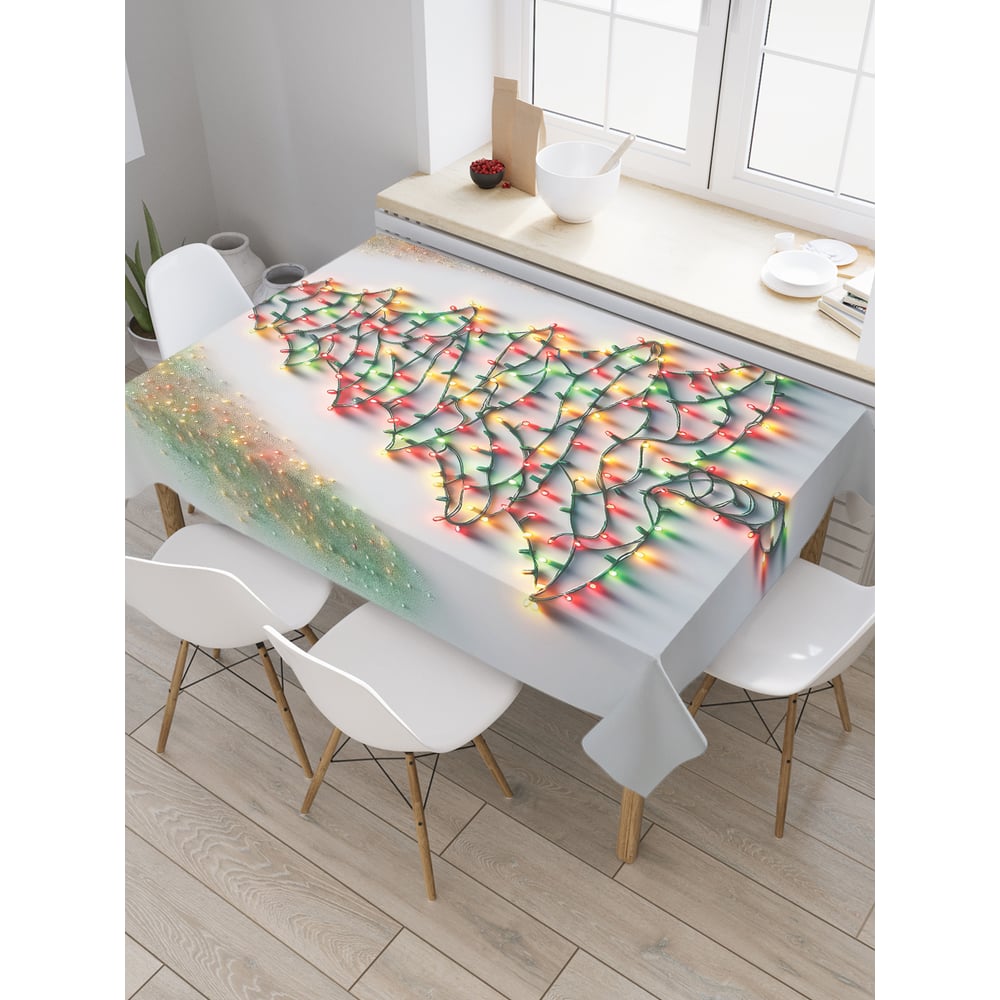 Изображение товара Прямоугольная тканевая скатерть JoyArty Елочка гори 145х180 см Тканевая новогодняя