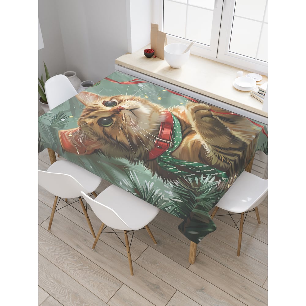 Изображение товара Прямоугольная тканевая скатерть JoyArty Играющий котик 145х180 см