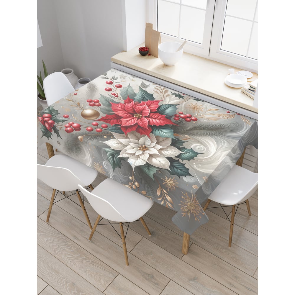 Изображение товара Прямоугольная тканевая скатерть на стол с рисунком JoyArty Листва в мраморе 145х180 см, серия Новый год и Рождество tc_sd3909_180x145