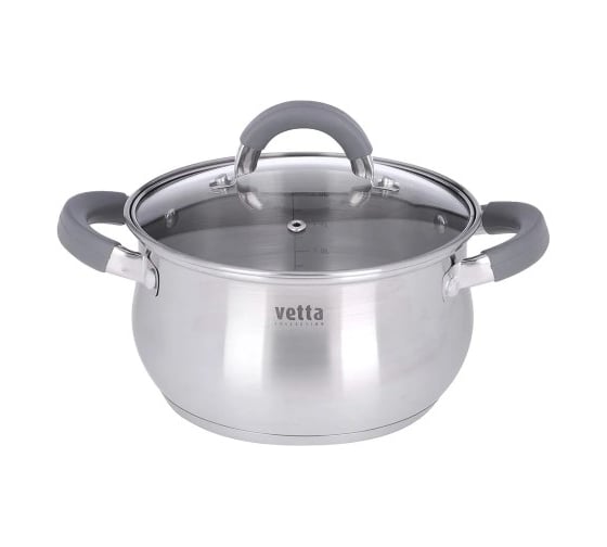 Изображение товара Кастрюля VETTA Вена 18х10,5 см, 2,6 л со стеклянной крышкой, индукция 822-054