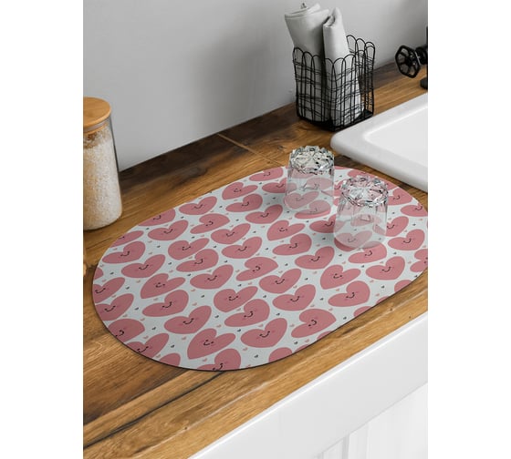 Изображение товара Коврик для сушки посуды JoyArty Довольные сердца 58x38 см sbm_429251_58x38
