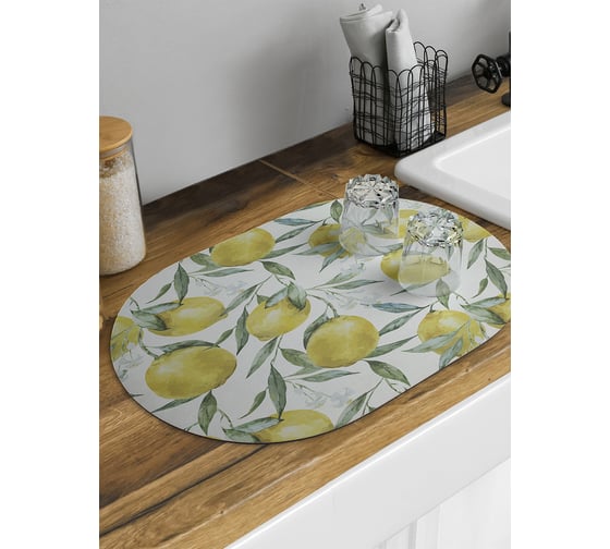 Изображение товара Коврик для сушки посуды впитывающий для кухни JoyArty Ветви лимона овальный 58x38 см sbm_31934_58x38