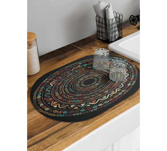 Изображение товара Коврик для сушки посуды впитывающий для кухни JoyArty Африканские круги овальный 58x38 см sbm_414064_58x38