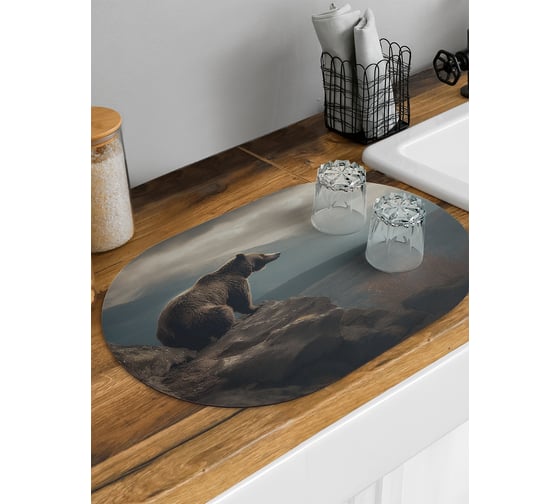 Изображение товара Коврик для сушки посуды JoyArty Медведь на скале овальный 58x38 см sbm_430054_58x38