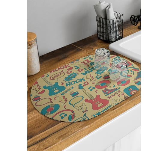 Изображение товара Коврик для сушки посуды JoyArty Люблю музыку овальный 58x38 см sbm_430065_58x38