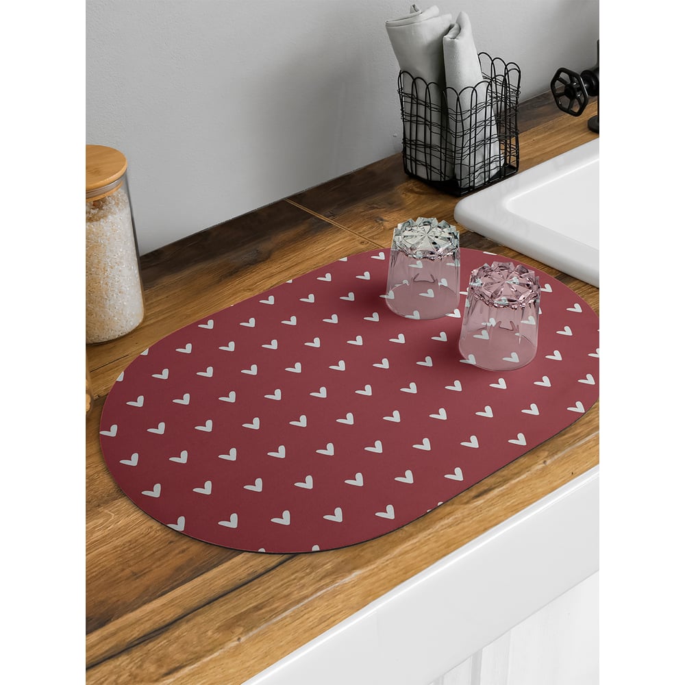 Изображение товара Коврик для сушки посуды JoyArty Белые сердечки овальный 58x38 см