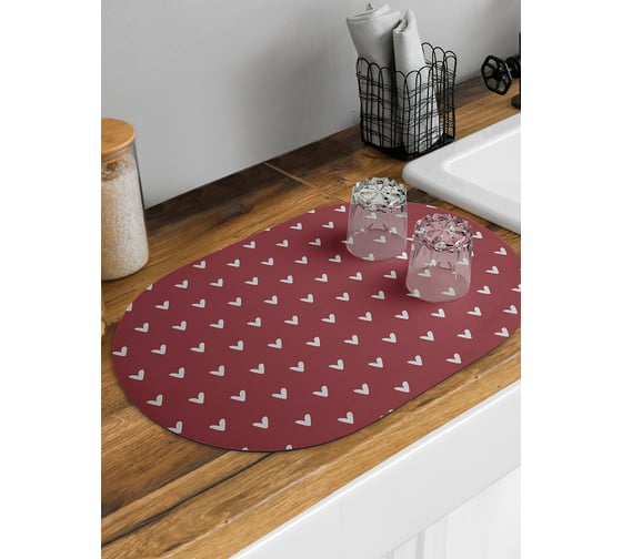 Изображение товара Коврик для сушки посуды впитывающий для кухни JoyArty Белые сердечки овальный 58x38 см sbm_422652_58x38