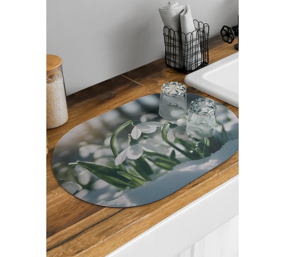 Изображение товара Коврик для сушки посуды JoyArty Подснежник в лесу овальный 58x38 см sbm_430101_58x38