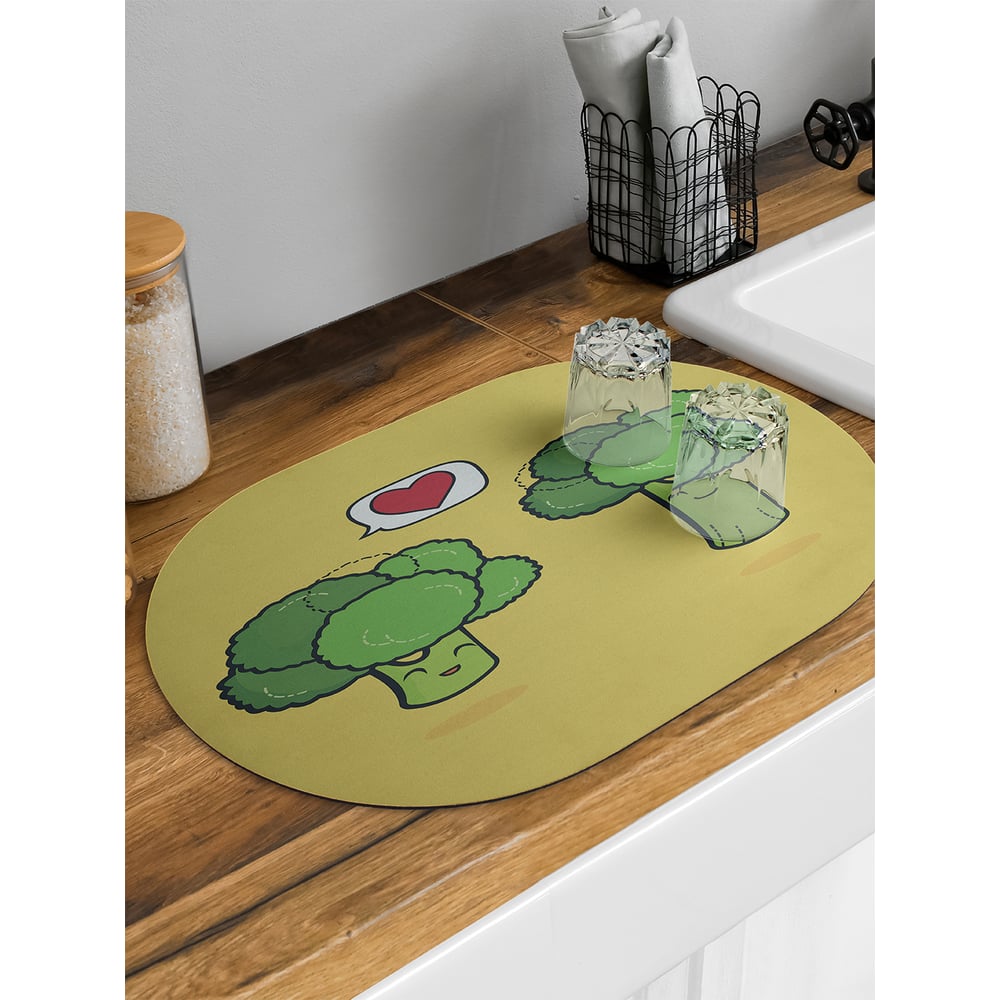 Изображение товара Коврик для сушки посуды JoyArty Влюбленные брокколи овальный 58x38 см