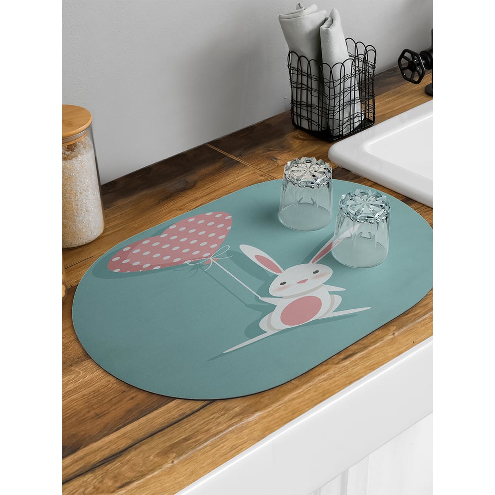 Изображение товара Коврик для сушки посуды JoyArty Влюбленный кролик овальный 58x38 см