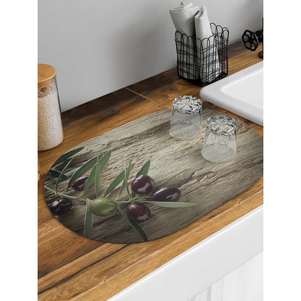 Изображение товара Коврик для сушки посуды JoyArty Ветка оливок овальный 58x38 см