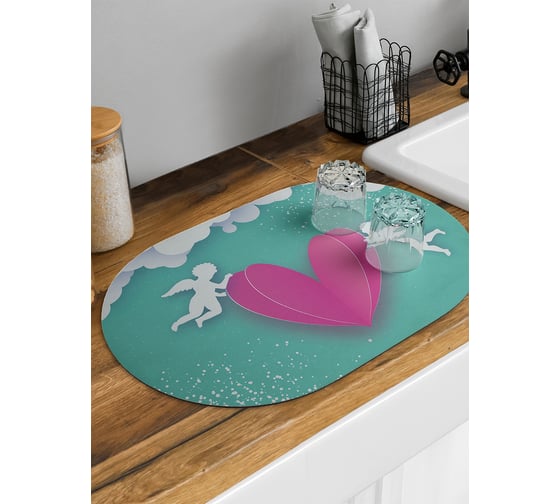 Изображение товара Коврик для сушки посуды впитывающий для кухни JoyArty Волшебные купидоны овальный 58x38 см sbm_74569_58x38