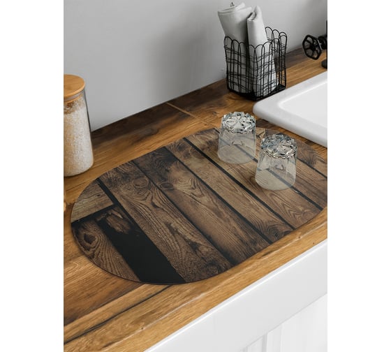 Изображение товара Коврик для сушки посуды впитывающий для кухни JoyArty Деревянный забор овальный 58x38 см sbm_21635_58x38