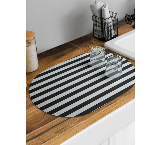 Изображение товара Коврик для сушки посуды впитывающий для кухни JoyArty Горизонтальный контраст полос овальный 58x38 см sbm_94528_58x38