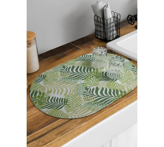 Изображение товара Коврик для сушки посуды впитывающий для кухни JoyArty Лиственная композиция овальный 58x38 см sbm_13297_58x38