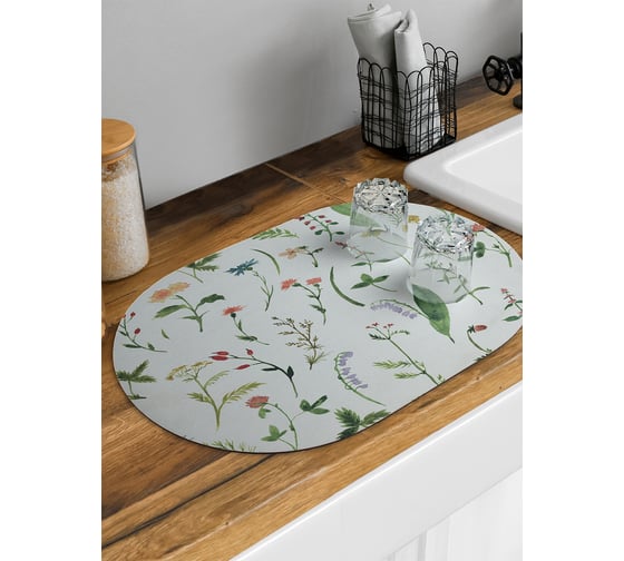 Изображение товара Коврик для сушки посуды впитывающий для кухни JoyArty Редкие цветы овальный 58x38 см sbm_14556_58x38