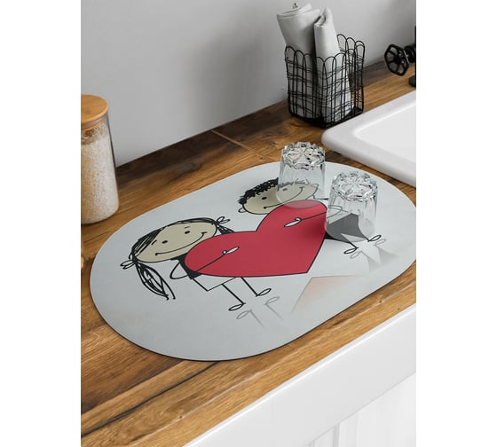 Изображение товара Коврик для сушки посуды впитывающий для кухни JoyArty Любовь на двоих овальный 58x38 см sbm_91937_58x38