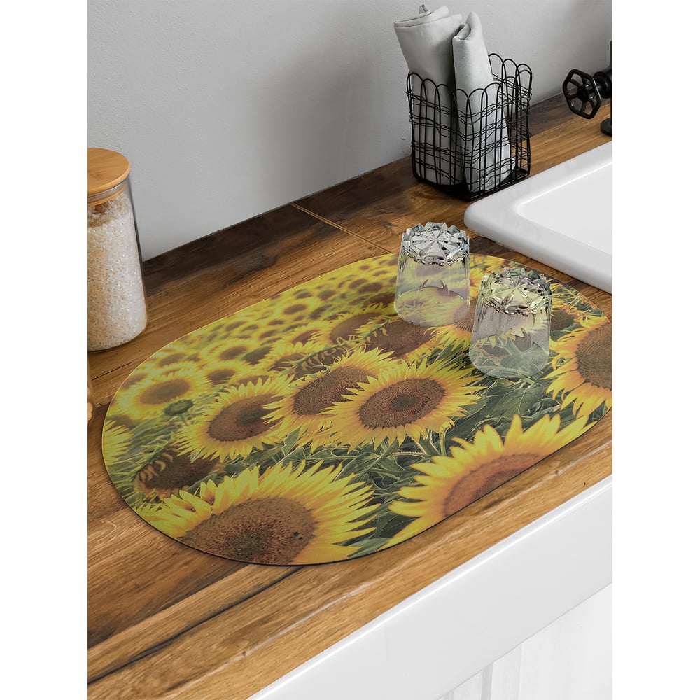 Изображение товара Коврик для сушки посуды JoyArty овальный 58x38 см с подсолнухами