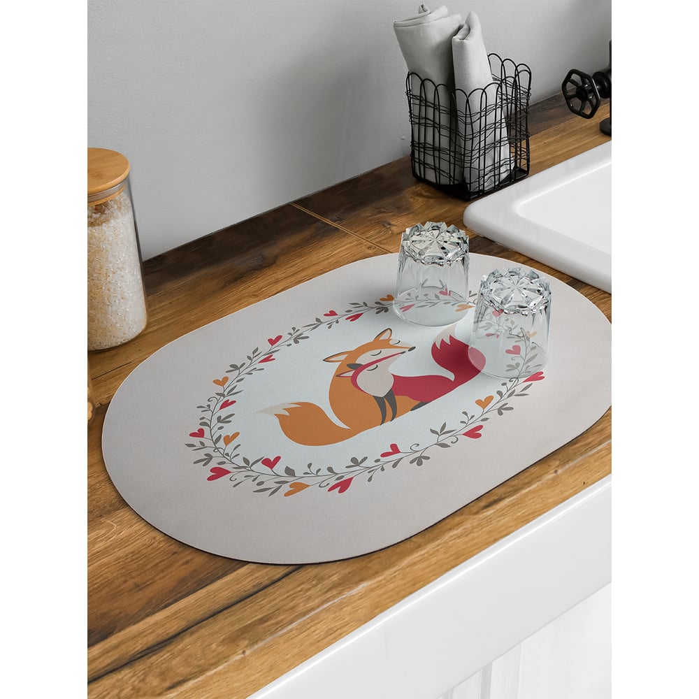 Изображение товара Коврик для сушки посуды JoyArty Лисья любовь овальный 58x38 см