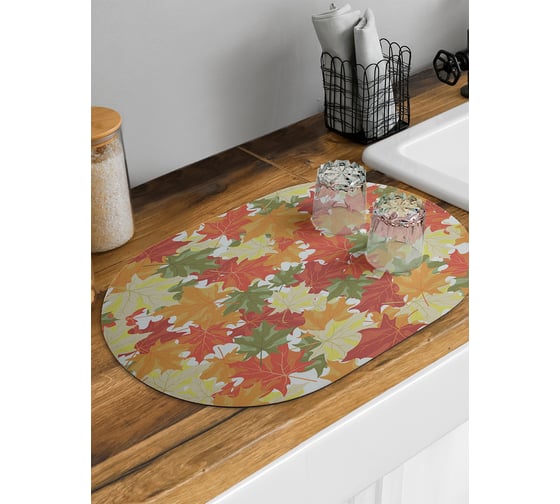 Изображение товара Коврик для сушки посуды впитывающий для кухни JoyArty Осенние кленовые листья овальный 58x38 см sbm_85021_58x38