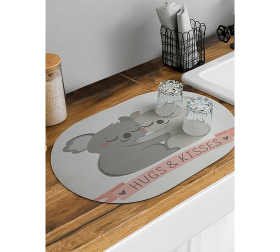 Изображение товара Коврик для сушки посуды впитывающий для кухни JoyArty Объятья и поцелуи овальный 58x38 см sbm_91993_58x38