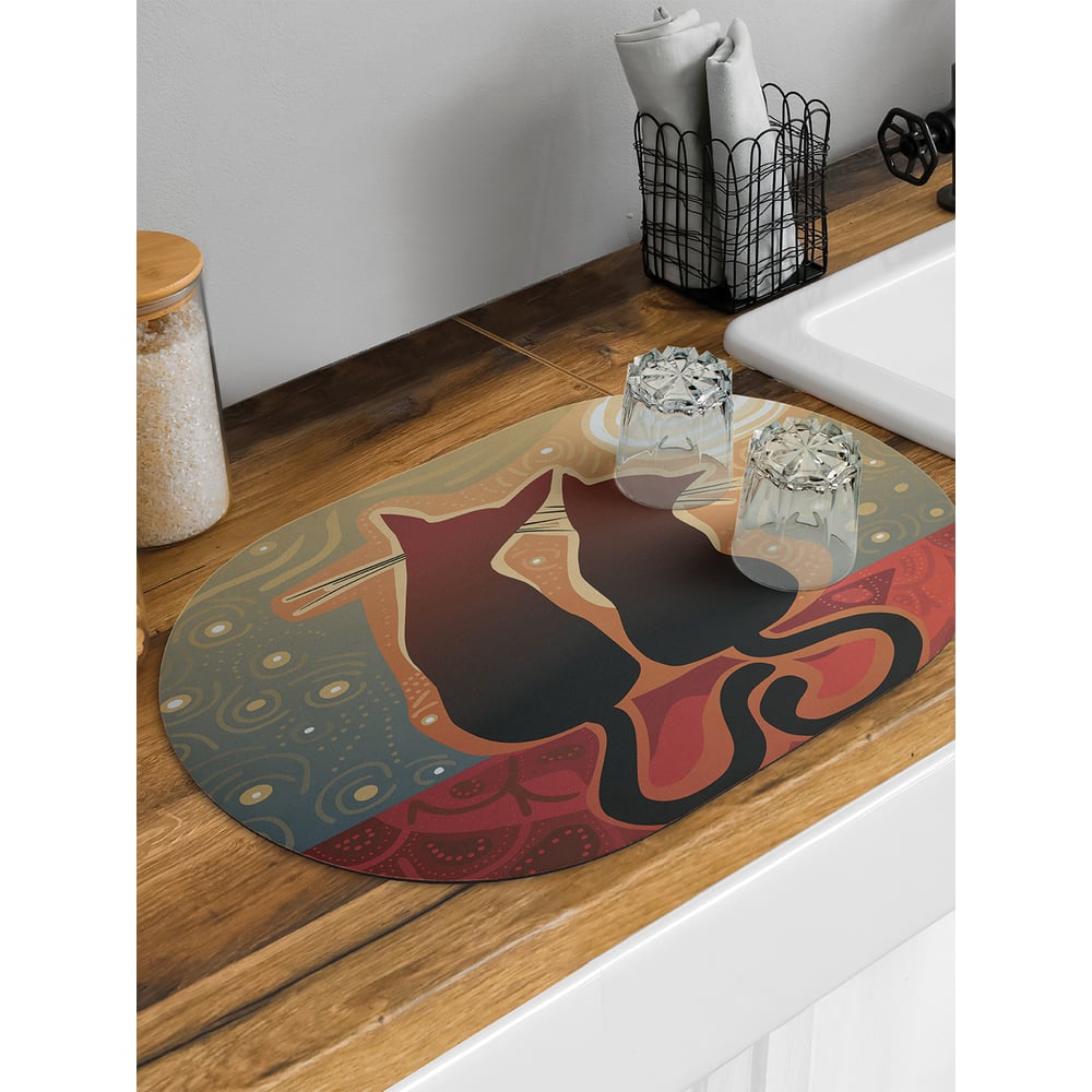 Изображение товара Коврик для сушки посуды JoyArty Мечтающие коты овальный 58x38 см
