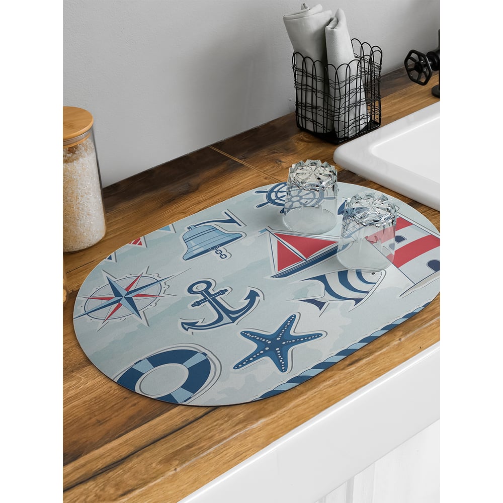 Изображение товара Коврик для сушки посуды впитывающий для кухни JoyArty Знакомство с морем овальный 58x38 см sbm_12567_58x38