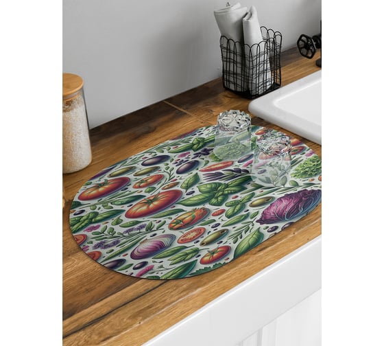 Изображение товара Коврик для сушки посуды JoyArty Дачные овощи овальный 58x38 см sbm_sd3414_58x38