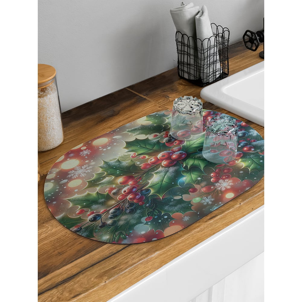 Изображение товара Коврик для сушки посуды JoyArty Атмосфера праздника овальный 58x38 см