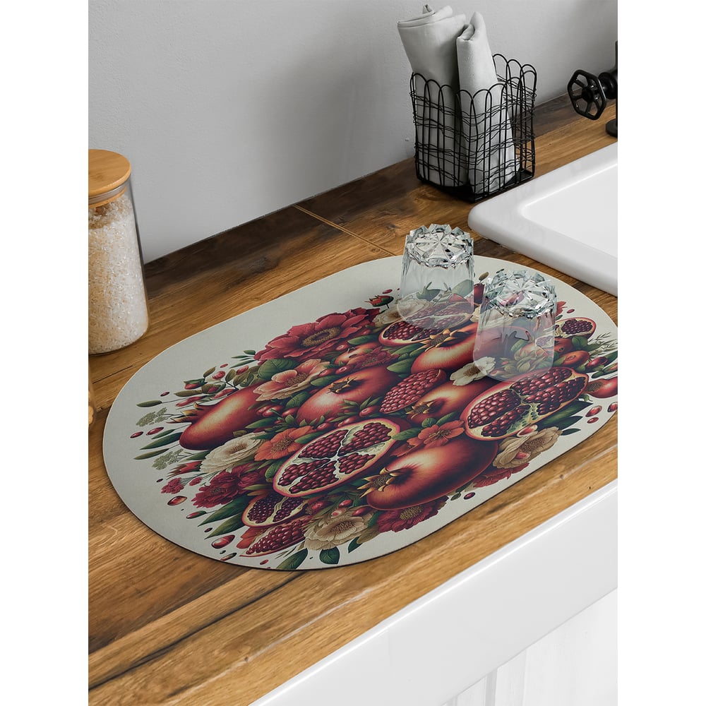Изображение товара Коврик для сушки посуды JoyArty Гранатовый букет овальный 58x38 см