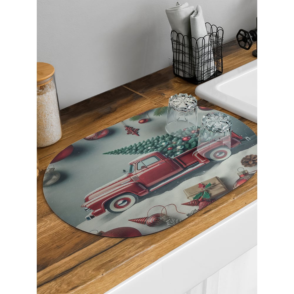 Изображение товара Коврик для сушки посуды JoyArty Елочка овальный 58x38 см праздничный дизайн