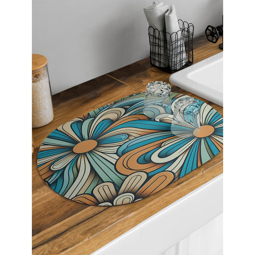 Изображение товара Коврик для сушки посуды JoyArty Бутон ромашки овальный 58x38 см