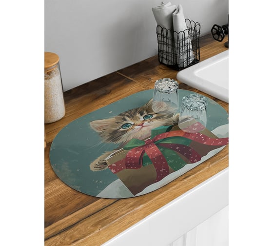 Изображение товара Коврик для сушки посуды JoyArty Новогодний подарок овальный 58x38 см sbm_sd3976_58x38