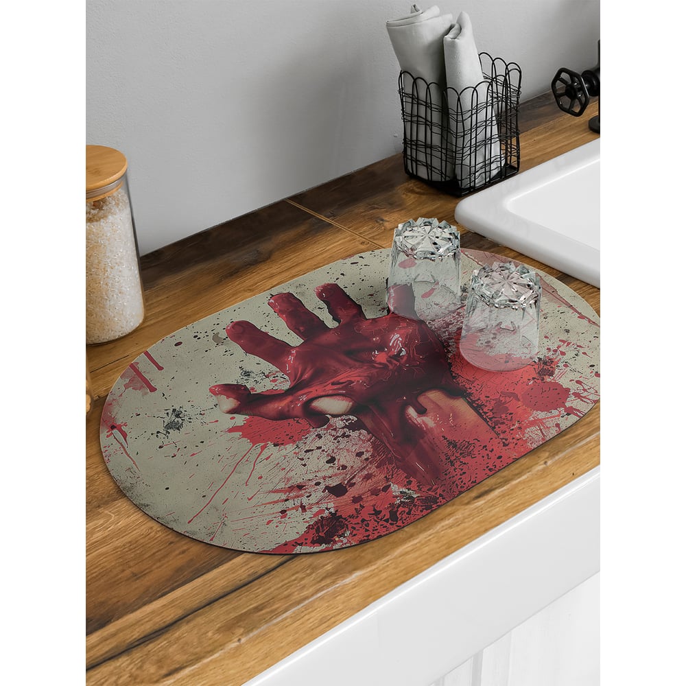 Изображение товара Коврик для сушки посуды JoyArty Кровавая рука овальный 58x38 см sbm_sd3847_58x38
