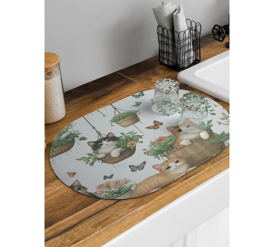 Изображение товара Коврик для сушки посуды JoyArty Котики в горшках овальный 58x38 см sbm_sd3498_58x38