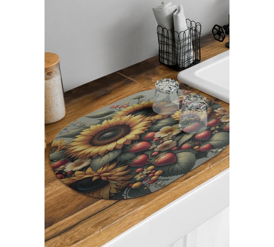 Изображение товара Коврик для сушки посуды JoyArty Клубника и подсолнух 58x38 см sbm_sd3446_58x38
