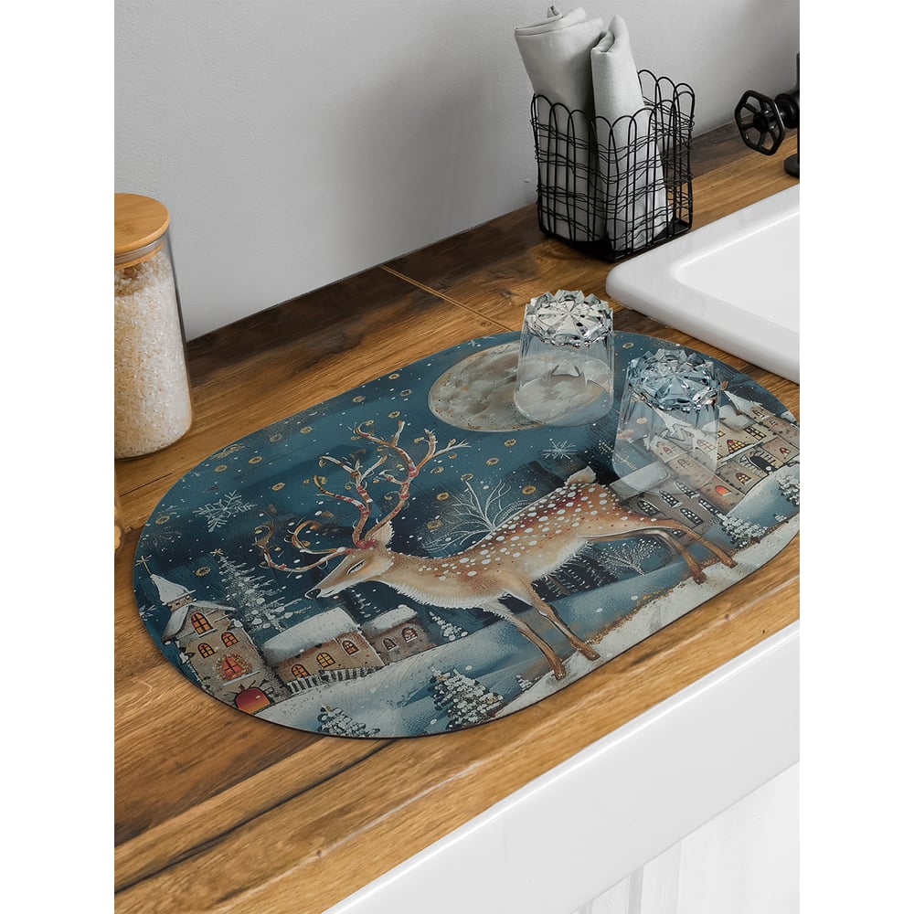 Изображение товара Коврик для сушки посуды JoyArty Олень под луной овальный 58x38 см