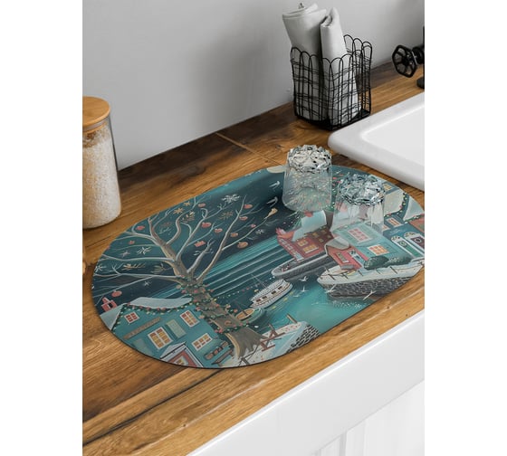 Изображение товара Коврик для сушки посуды JoyArty Зимний городок овальный 58x38 см sbm_sd3985_58x38