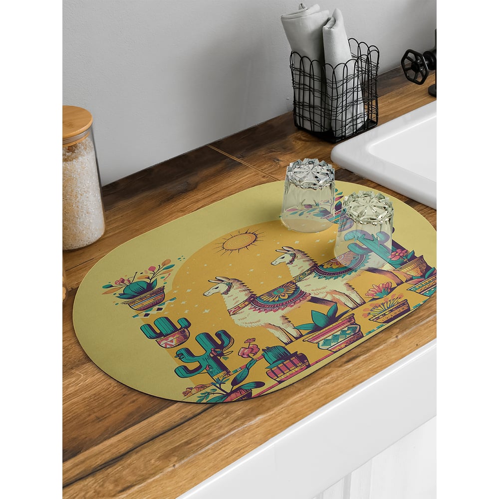 Изображение товара Коврик для сушки посуды JoyArty Лама с кактусом овальный 58x38 см